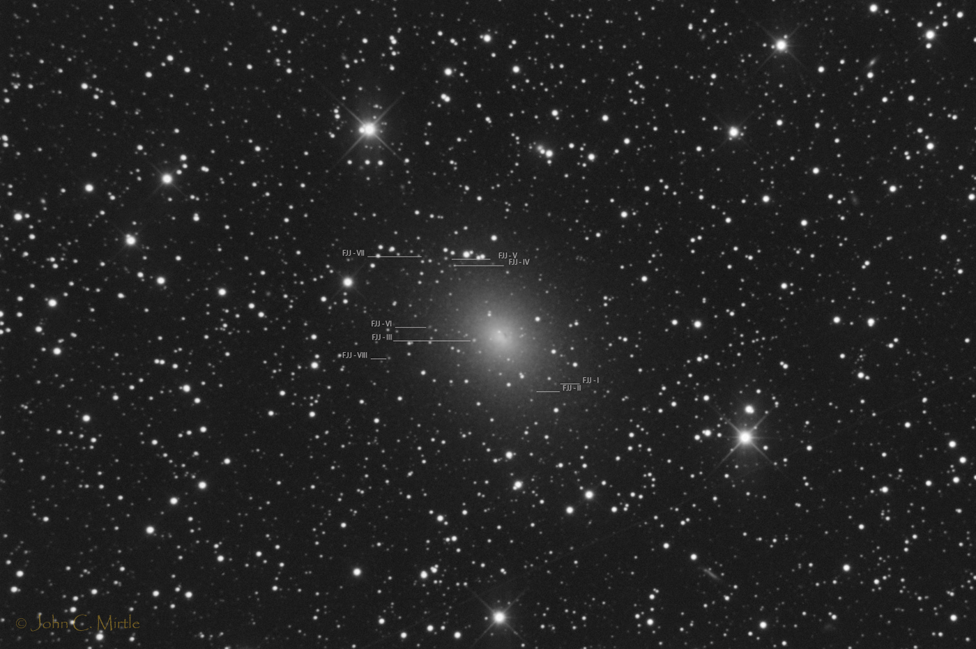 NGC185 - E3 elliptical in Cassiopeia, identification of globulars